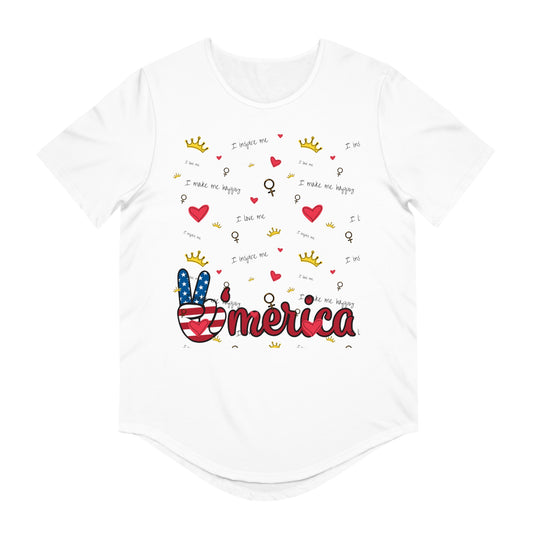 'Merica Peace Sign Tee — Patriotic USA Flag Graphic Men's Curved Hem Shirt
