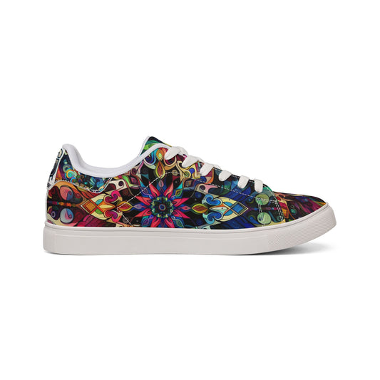 Men's Low-Top Sneakers — Colorful Kaleidoscope Leather Design