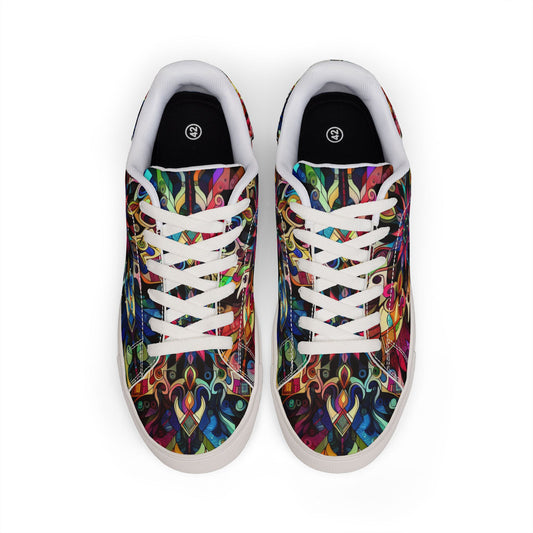 Men's Low-Top Sneakers — Colorful Kaleidoscope Leather Design